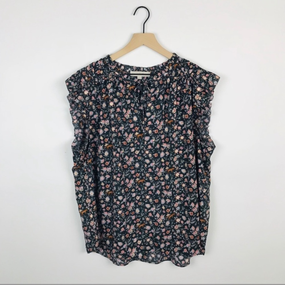 LOFT Cougar Print Flutter Sleeve Blouse